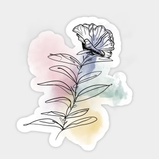 Black line abstract flower on Watercolour background Sticker